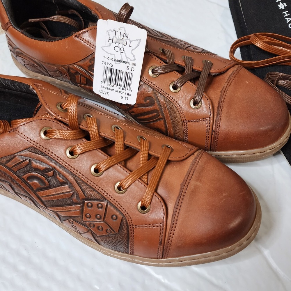 Tin‎ Haul Mens Size 8 D Brown Leather Embossed Dice Playing Cards Vegas Gambling - Picture 2 of 10